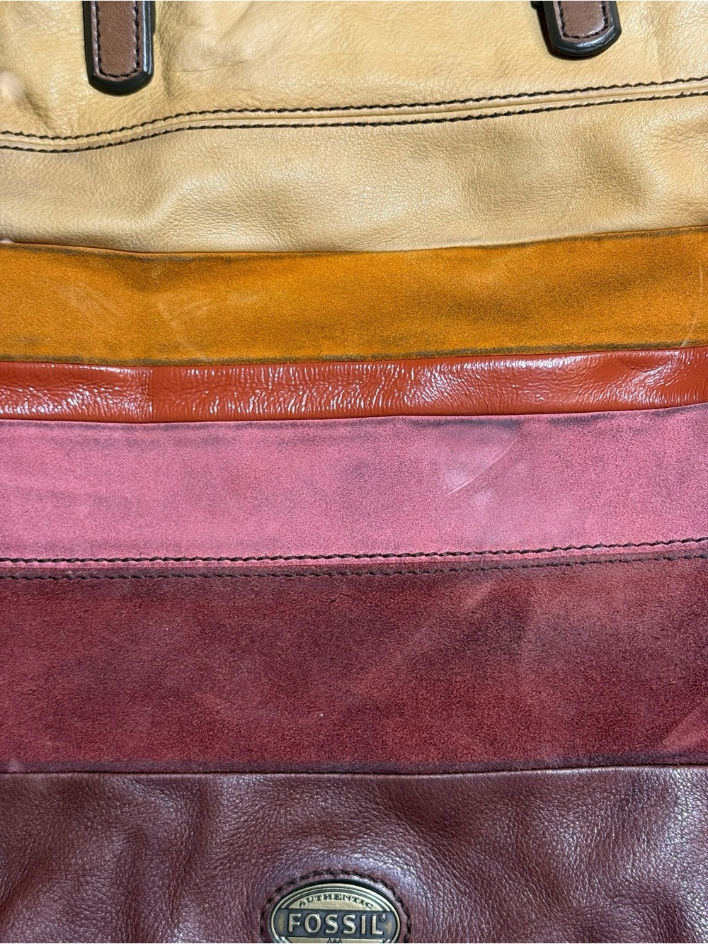 Fossil Explorer Multicolor Leather & Suede Foldover Bag - Picture 10 of 14